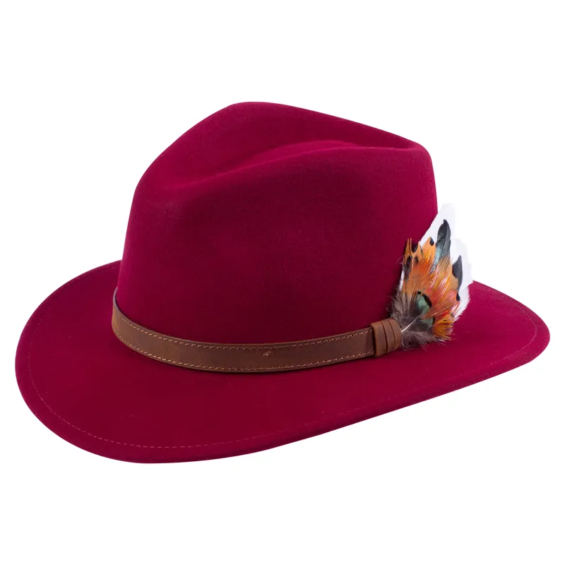 Alan Paine Richmond Fedora Felt Hat With Feather Wine